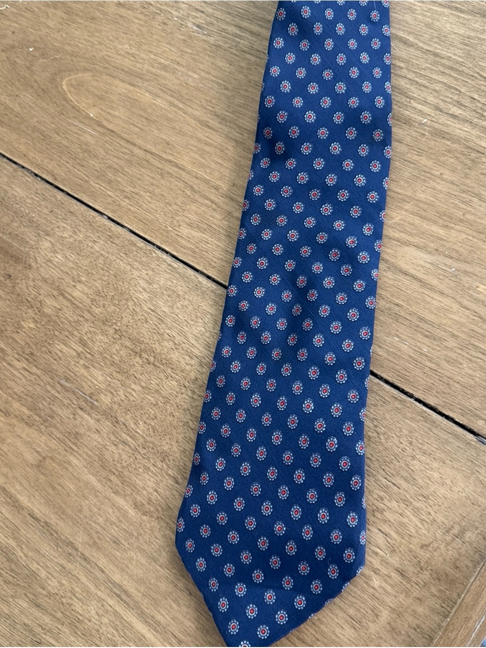 Yves Saint Laurent Navy Tie with Red and White Medallion Pattern vintage